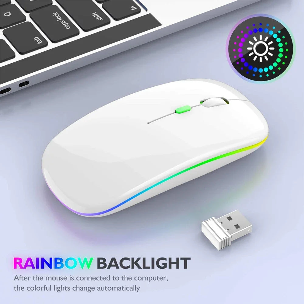 Wireless Mouse Bluetooth--Compatible RGB Rechargeable Mouses Wireless Computer Silent Mice LED Backlit Ergonomic Gaming Mouse